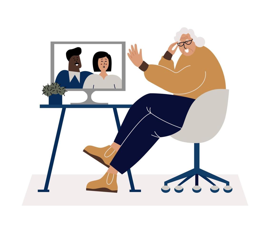 Technology for old people flat vector concept.