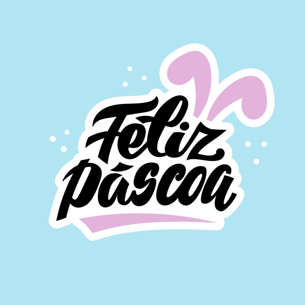 Letras de mano lindo feliz pascua en portugués. vector