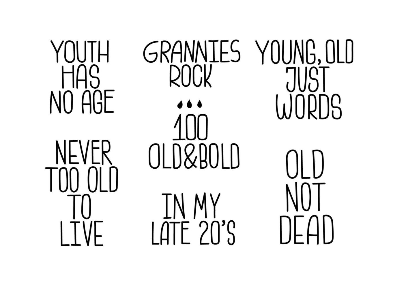 Flat vector age quotes collection for elderly.