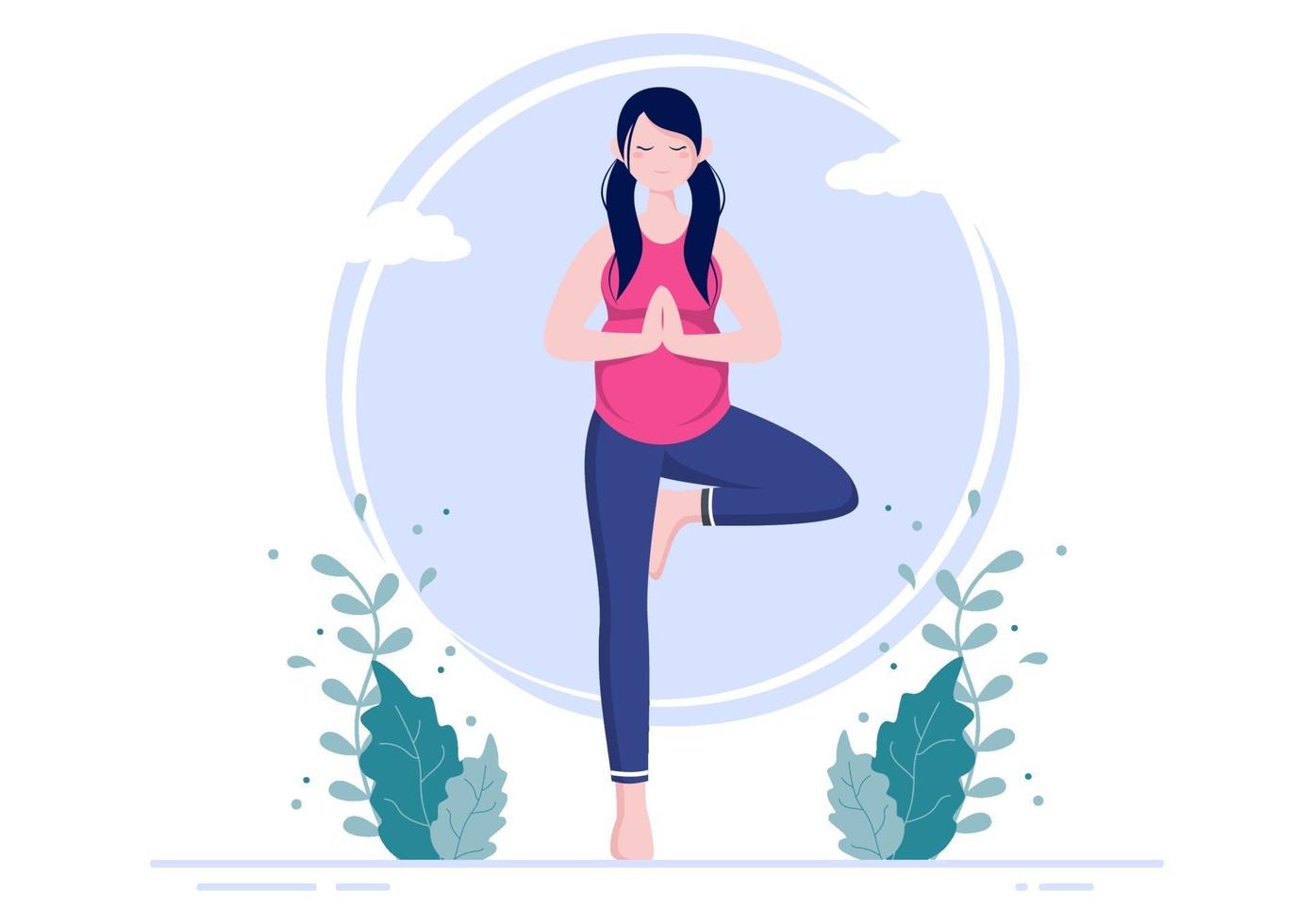 Pregnant Woman Doing Yoga Poses vector