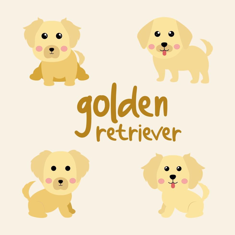 Cute Golden Retriever Dog set vector