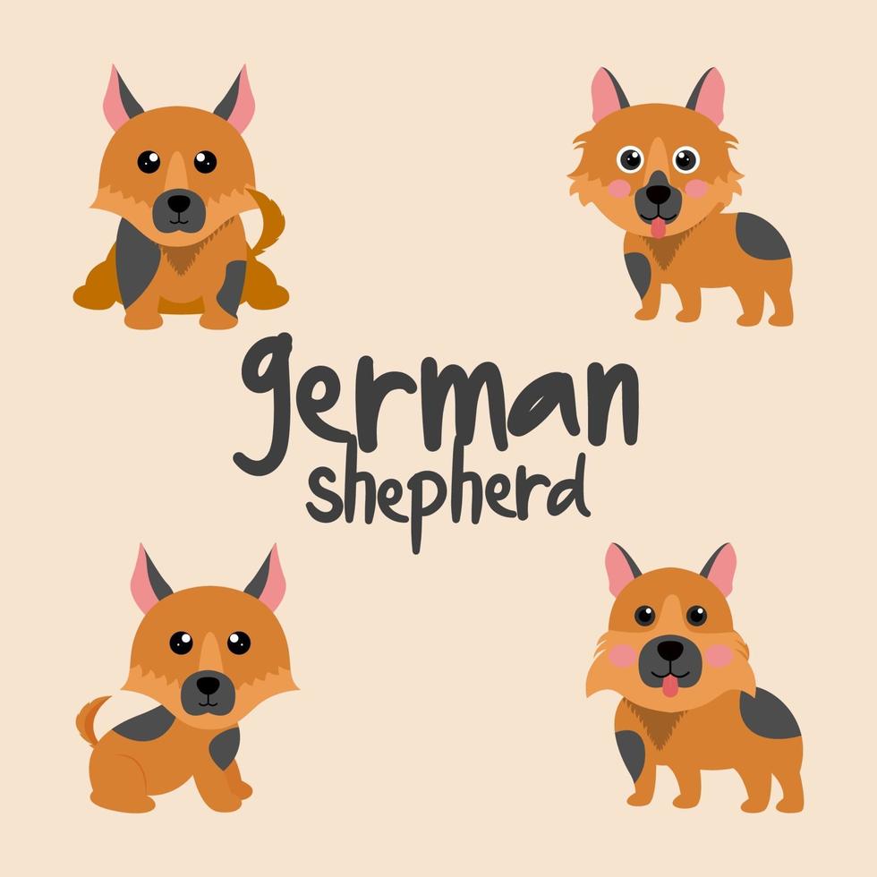 Cute German Shepherd Dog set vector