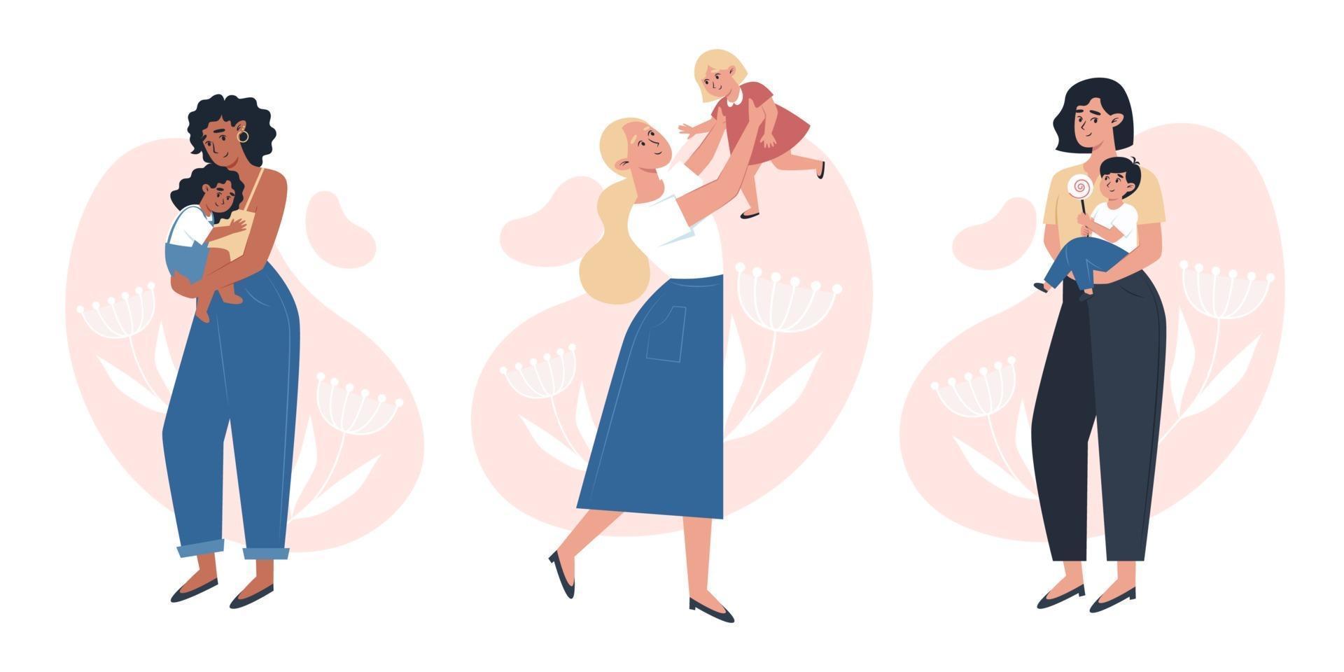 Mothers day, moms holding a small child vector