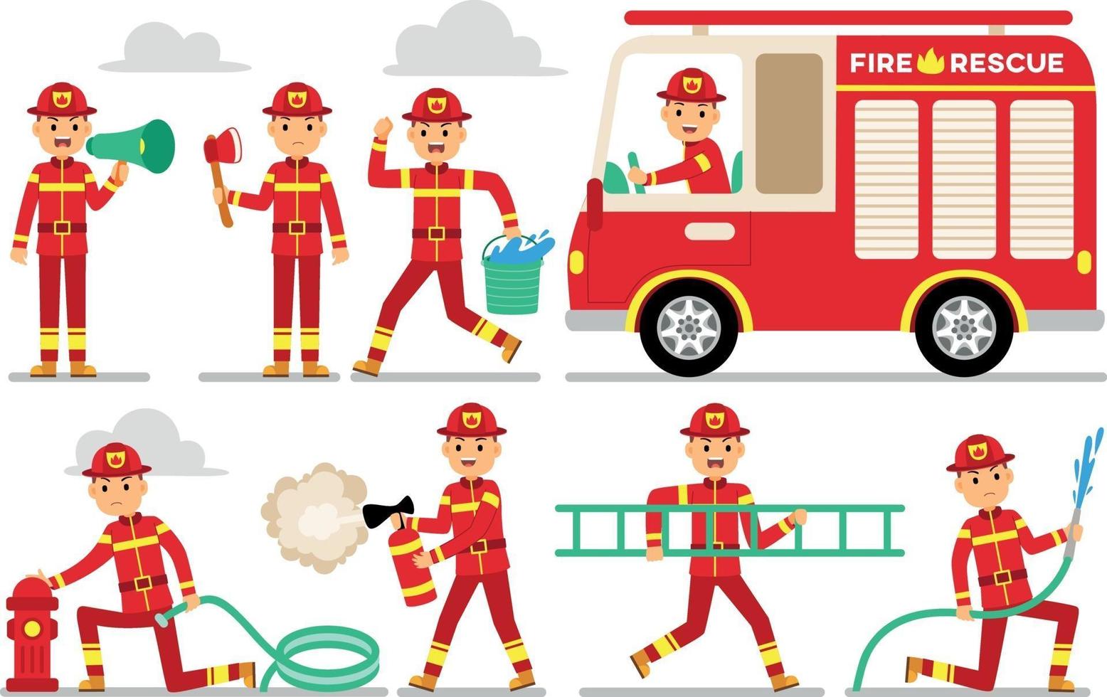 Firefighter Profession Character Set vector