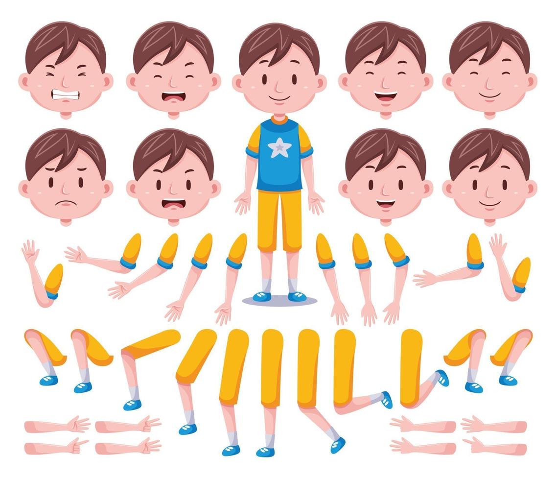 Front View Cute Boy Character Creation Set 1 vector