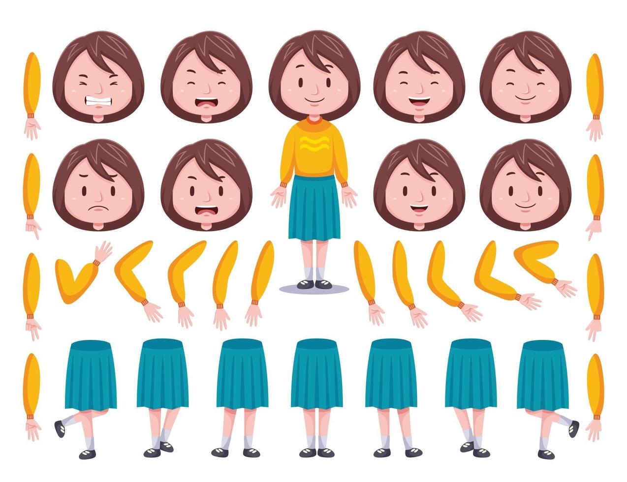 Front View Cute Girl Character Creation Set 1 vector