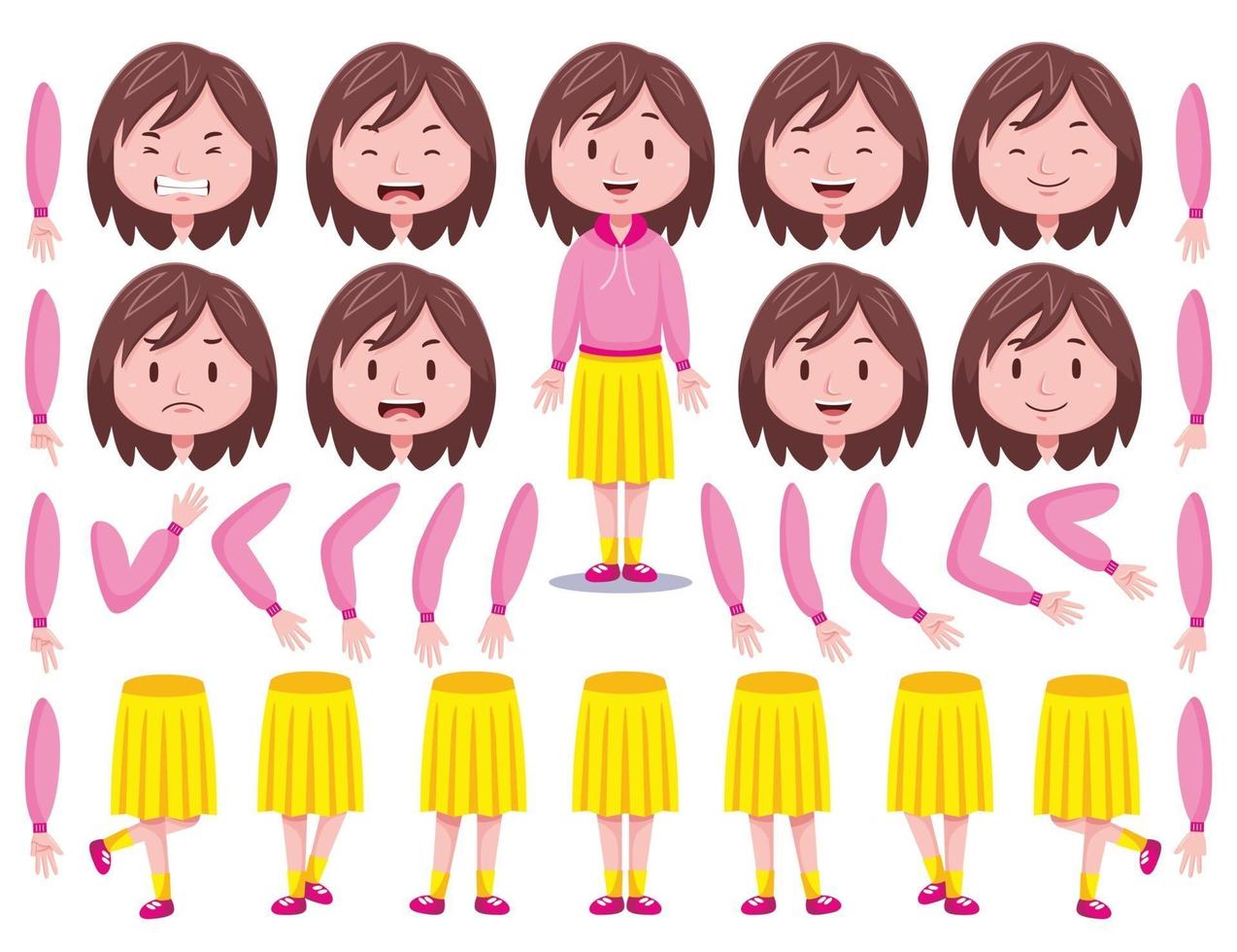 Front View Cute Girl Character Creation Set 3 vector