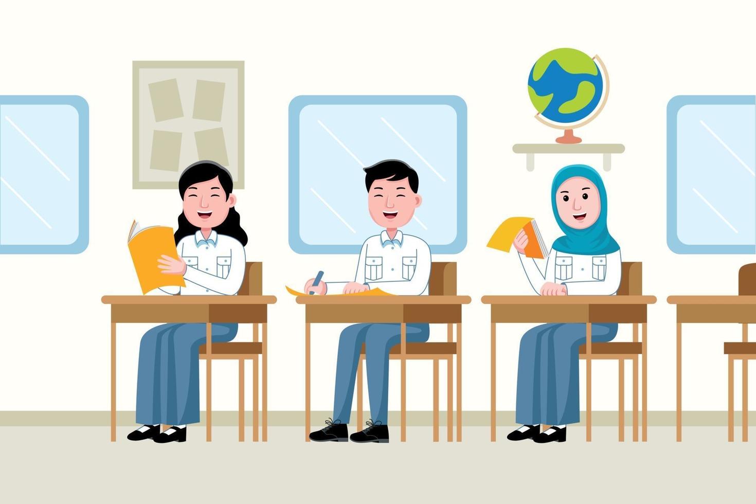 Students Studying in Classroom vector