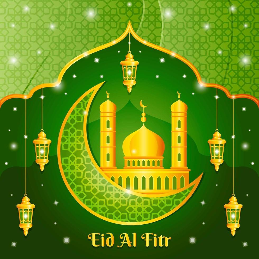 Elegant Green Gold Eid Al Fitr Concept vector