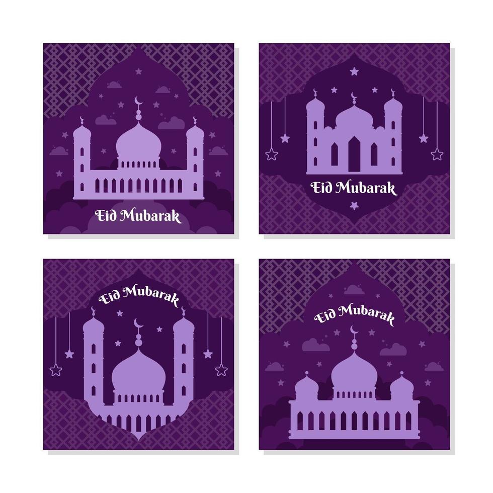 colección de tarjetas eid mubarak silueta púrpura vector