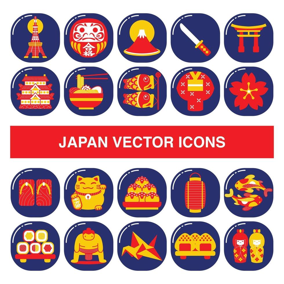 Japan vector icons in badge design style.