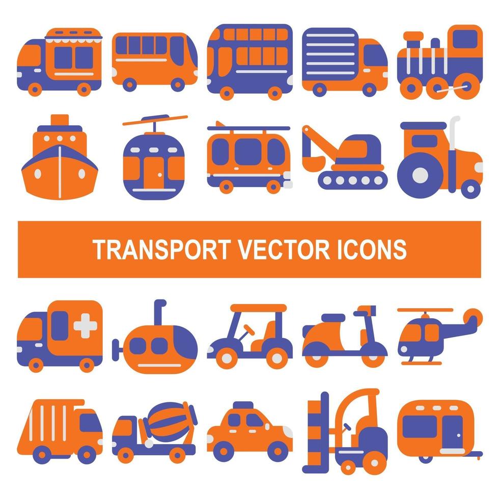 Transport vector icons in flat design style.