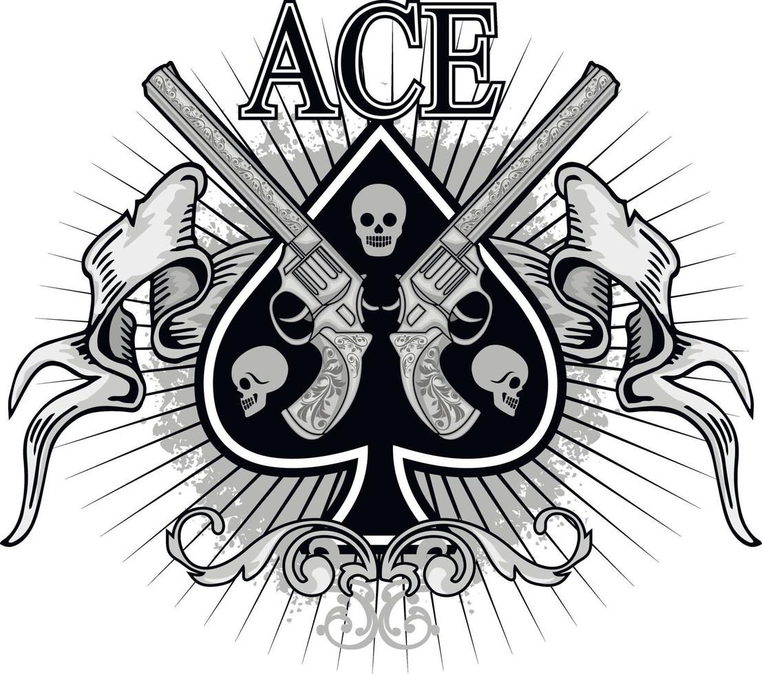 ace of spades with skull and guns, grunge vintage design t shirts vector