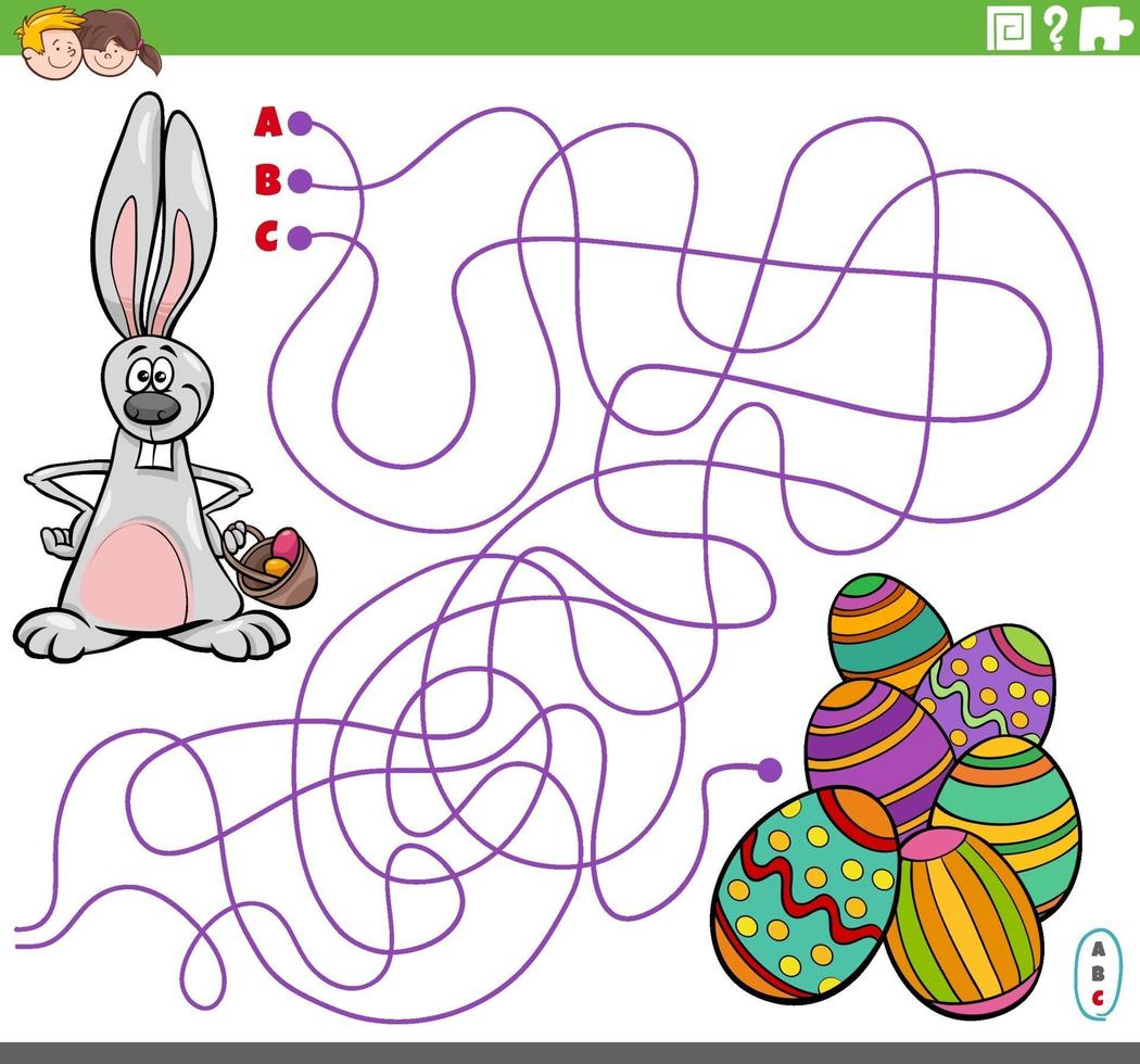 educational maze game with cartoon Easter Bunny with eggs vector