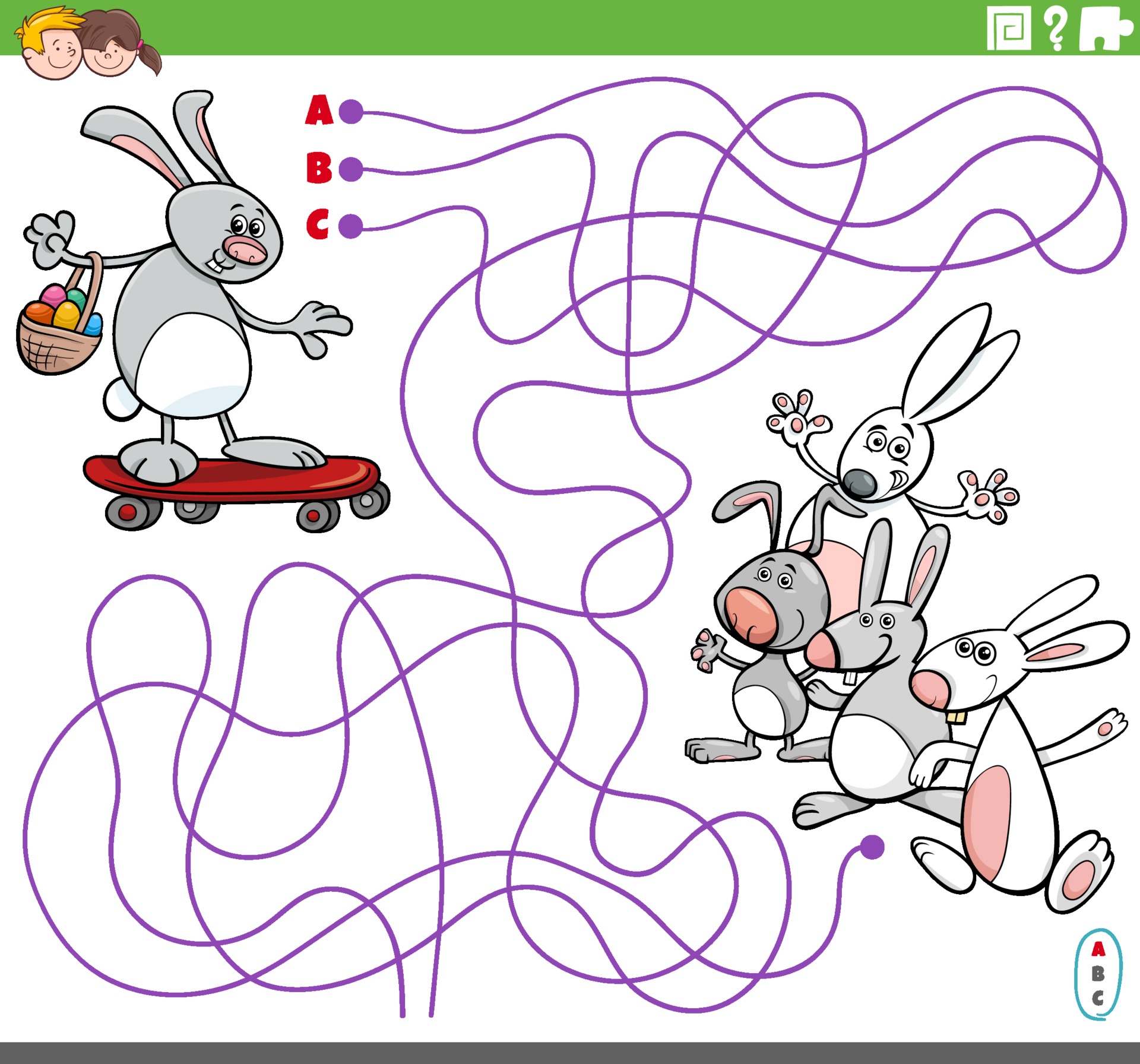 educational maze game with cartoon Easter Bunny on skateboard 2212061  Vector Art at Vecteezy