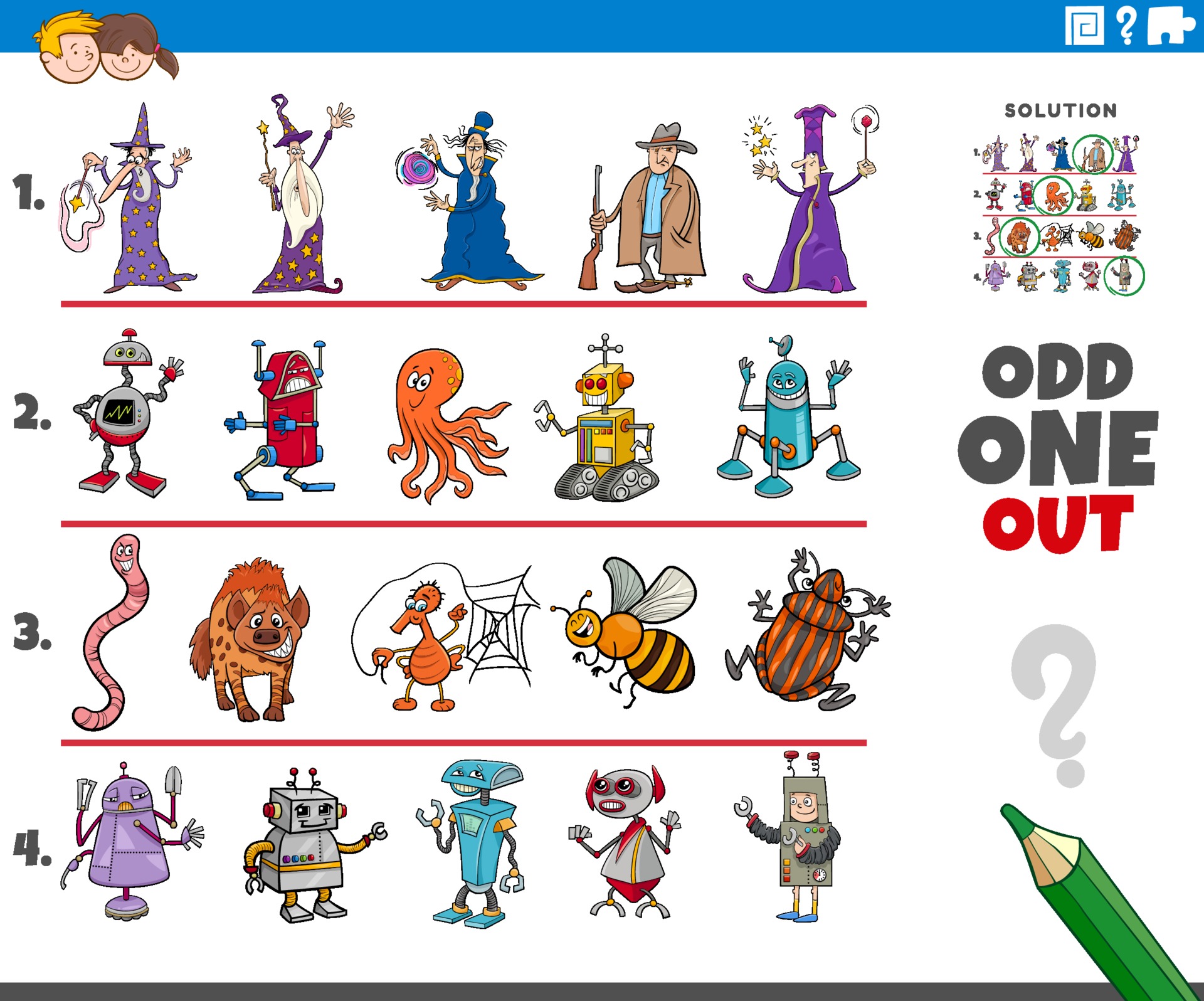 odd one out picture game with cartoon characters 2212079 Vector Art at  Vecteezy