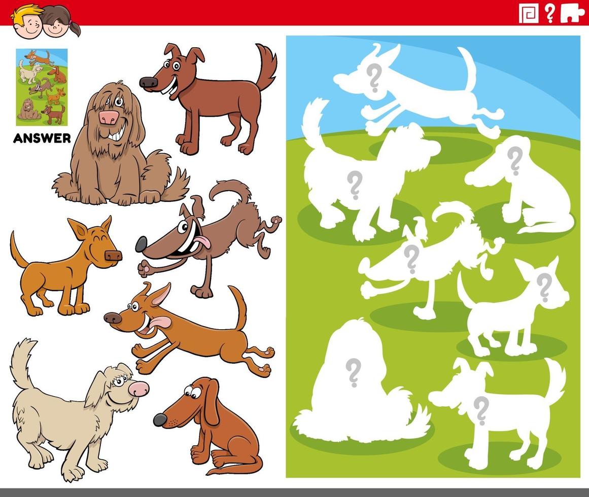 matching shapes game with cartoon dogs characters vector