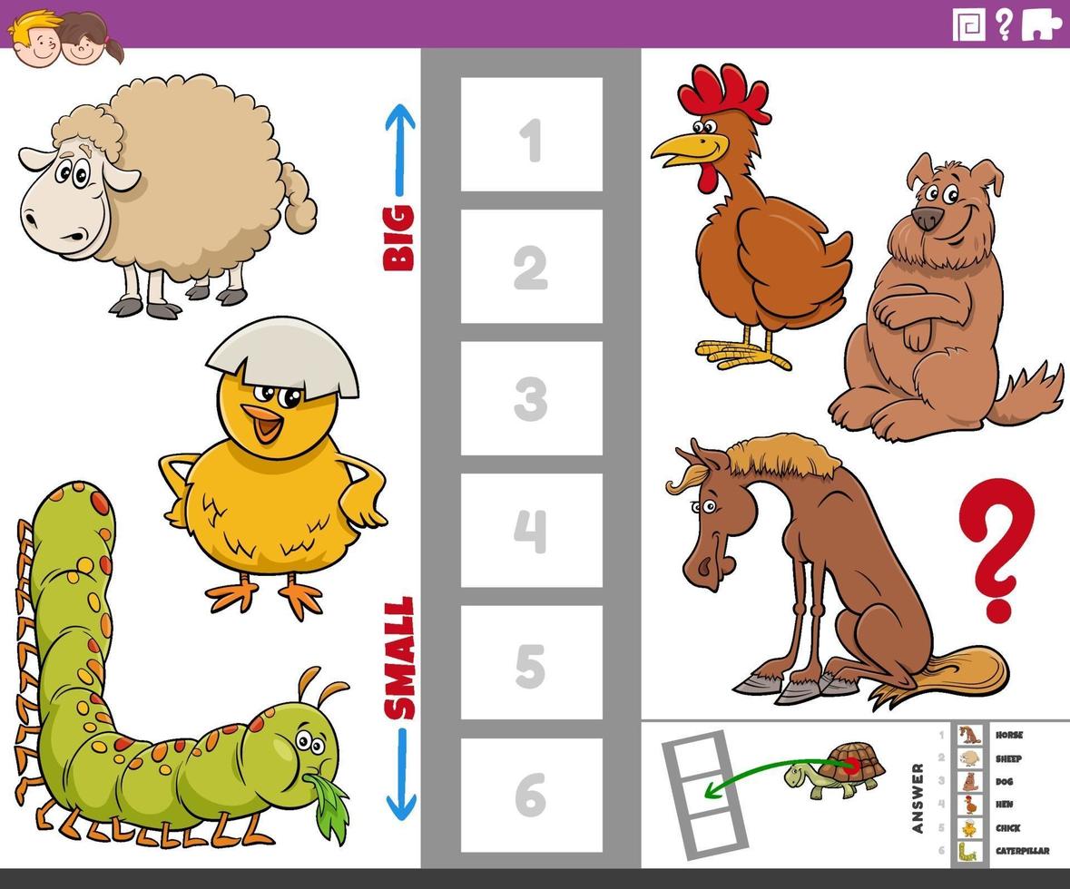 educational game with big and small cartoon animals vector