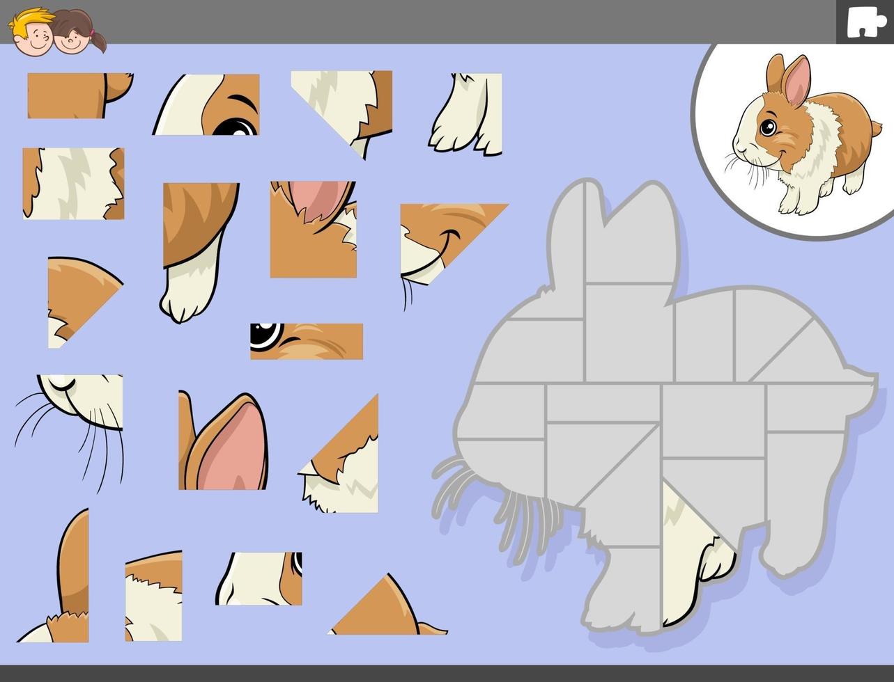 jigsaw puzzle game with little rabbit animal character vector