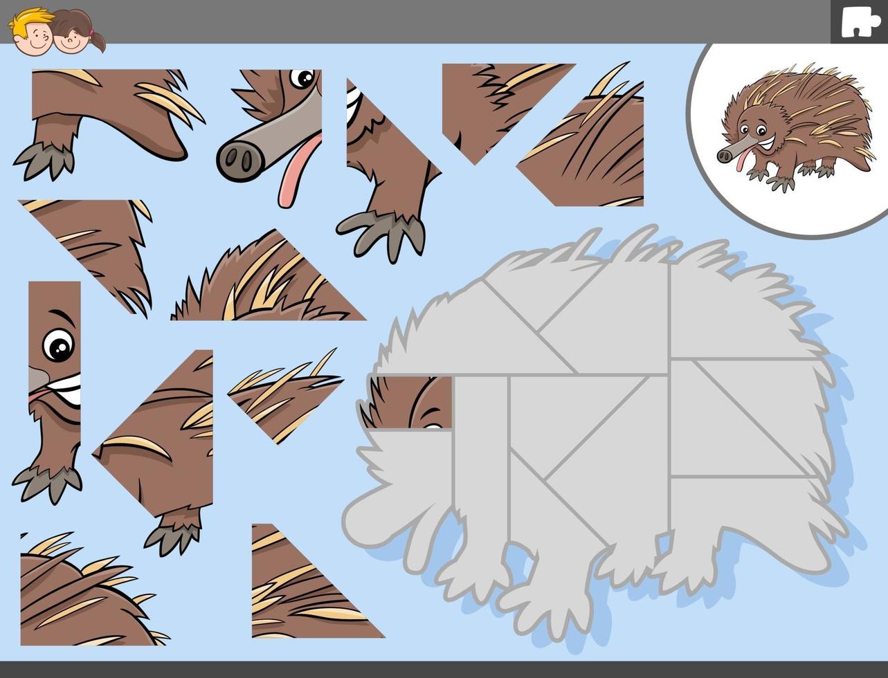jigsaw puzzle game with echidna animal character vector