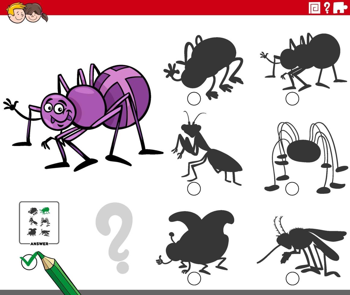 juego de sombras con personaje de insecto araña de dibujos animados vector
