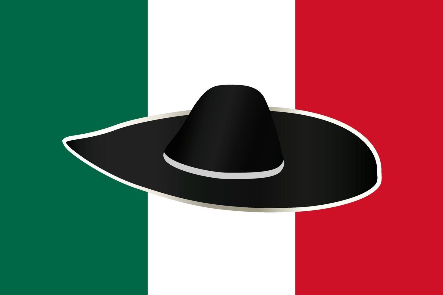 Sombrero on the background of the Mexican flag. Vector illustration on the theme of tourism, customs, national dress.