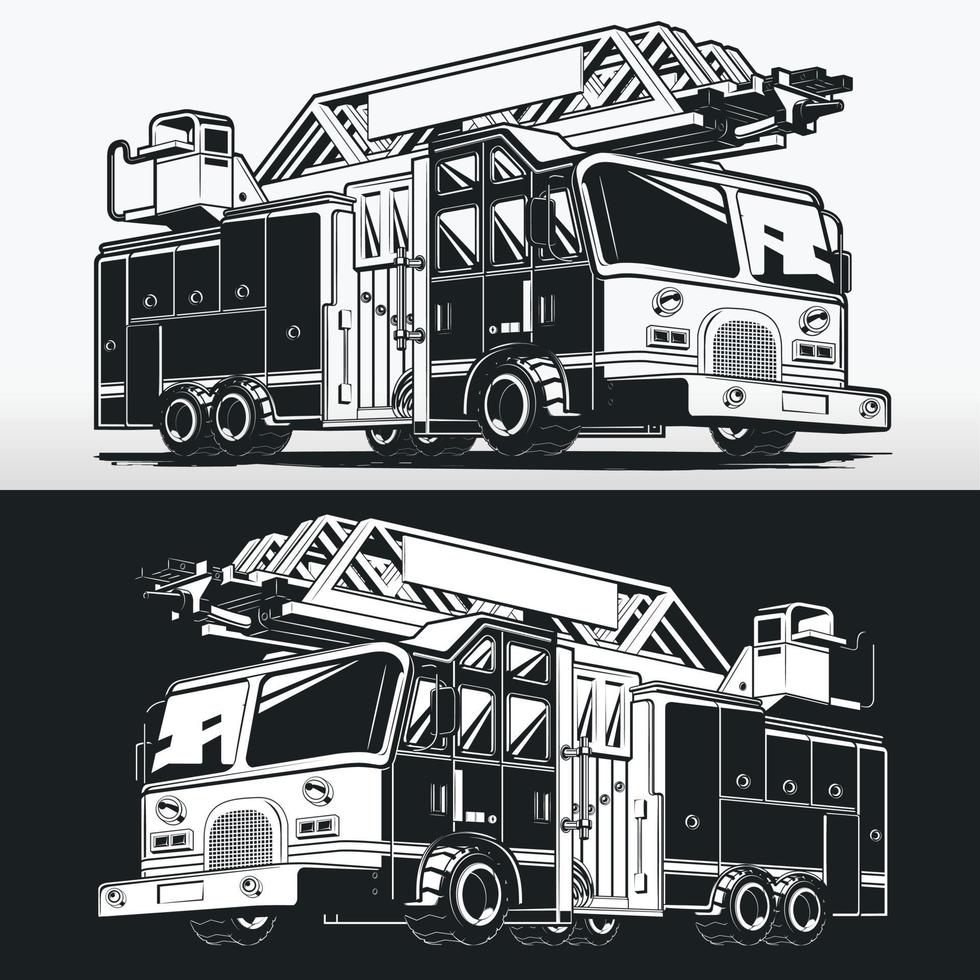 Silhouette Firefighter Truck Fire Engine, Stencil Vector Drawing