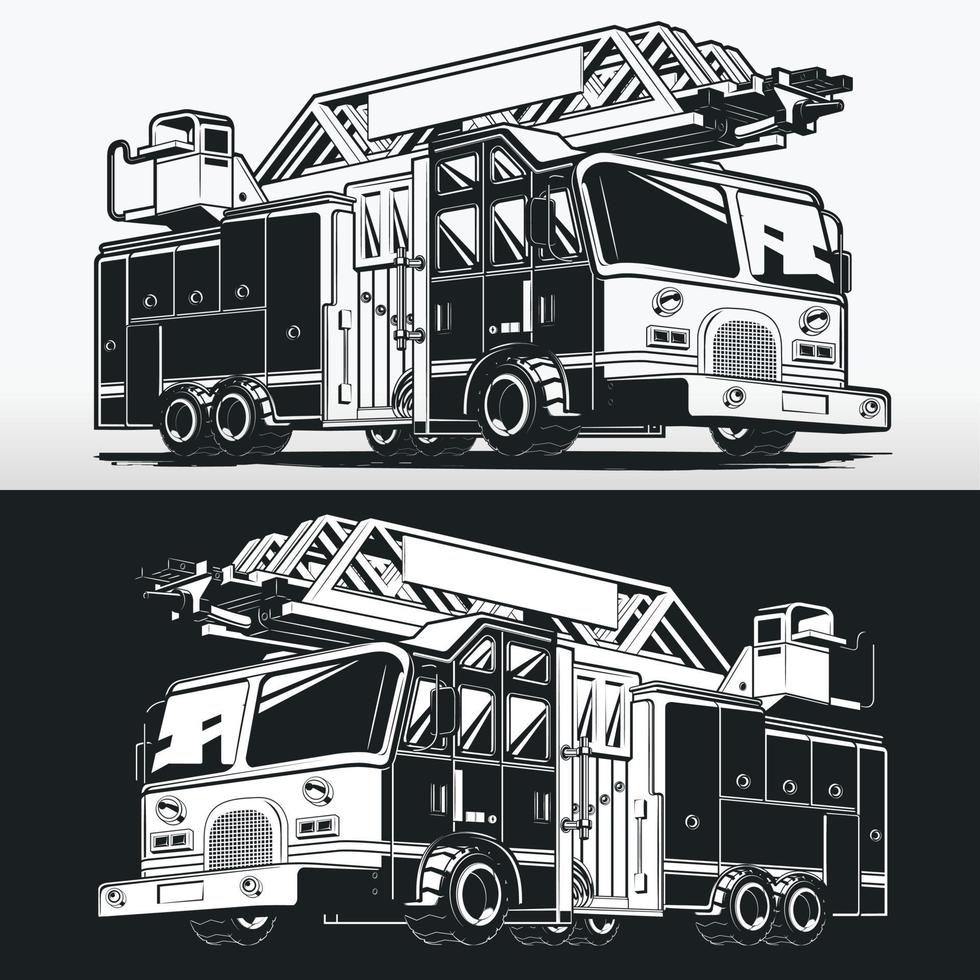 silueta, camión de bomberos, camión de bomberos, plantilla, dibujo, vector