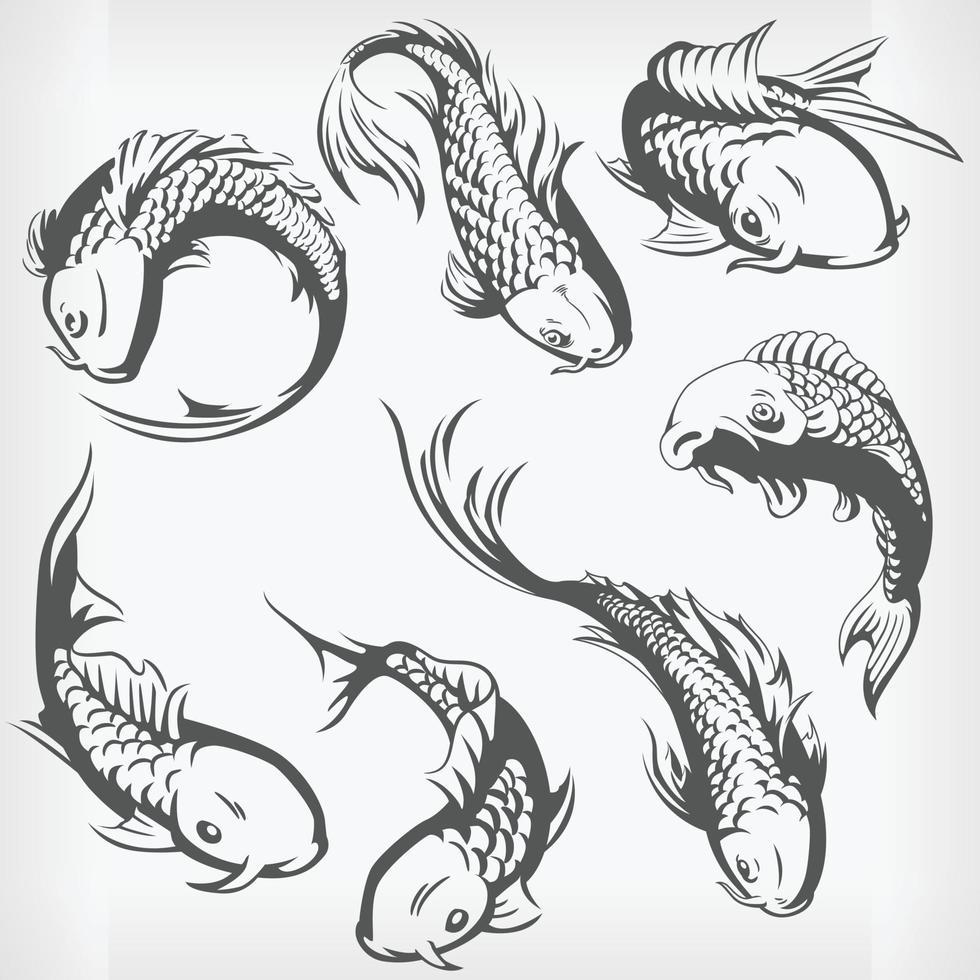 silueta nadando carpa japonesa, pez koi, dibujo vectorial de la plantilla vector