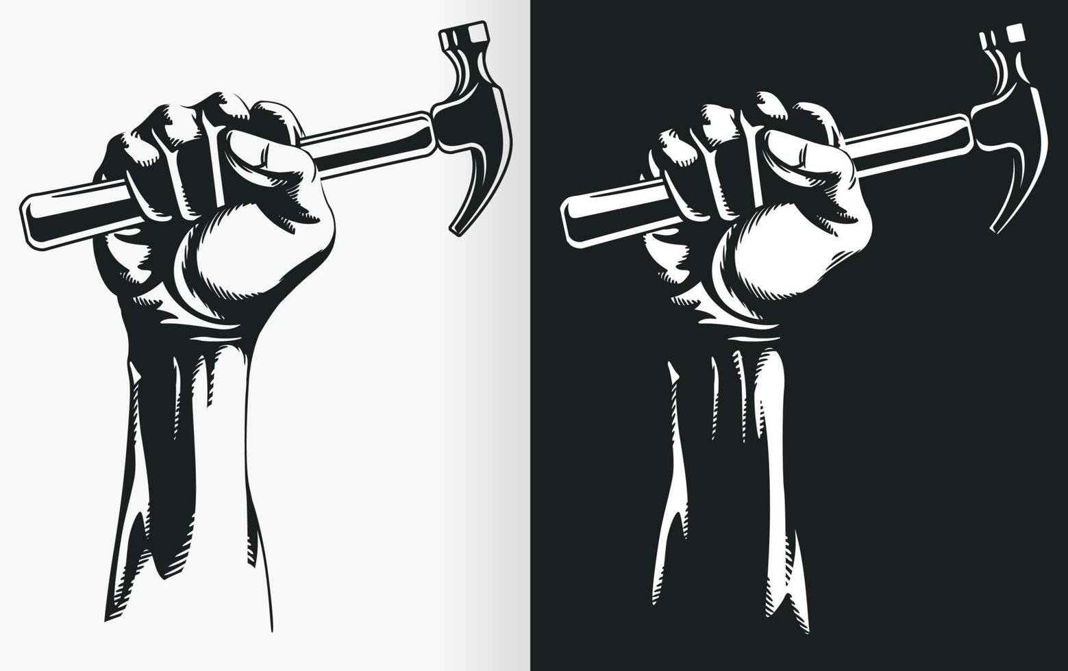 Silhouette of Hand Holding Hammer, Stencil Clipart Vector Drawing