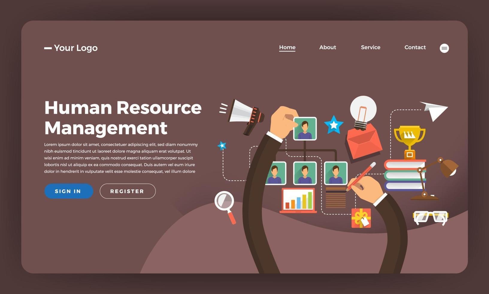 Mock-up design website flat design concept digital marketing. Human Resource Management.  Vector illustration.