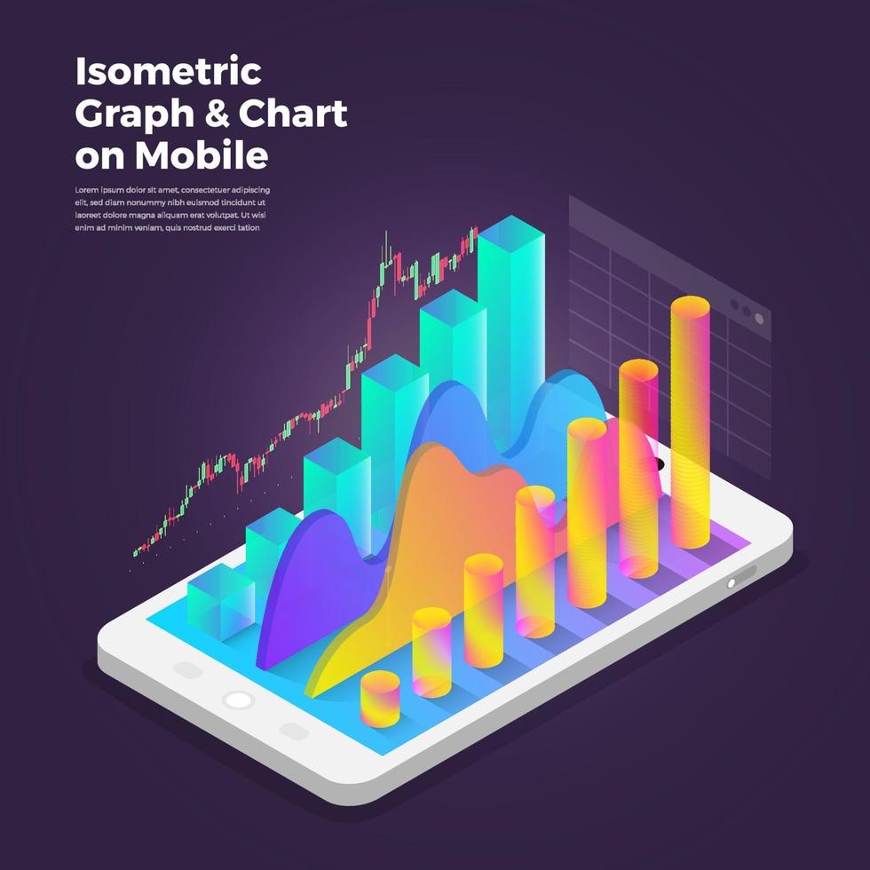 Isometric design concept mobile application analytics tools. Vector illustrations.