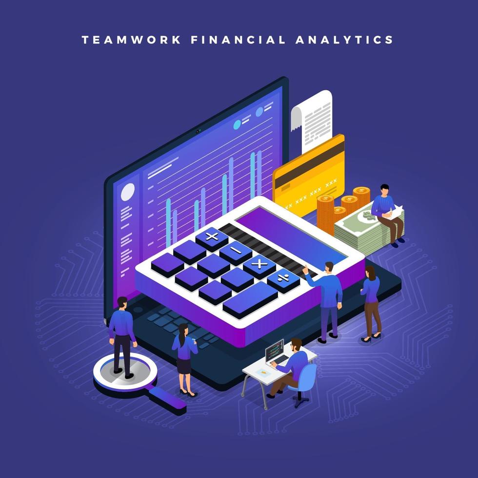 trabajo en equipo financiero isométrico vector