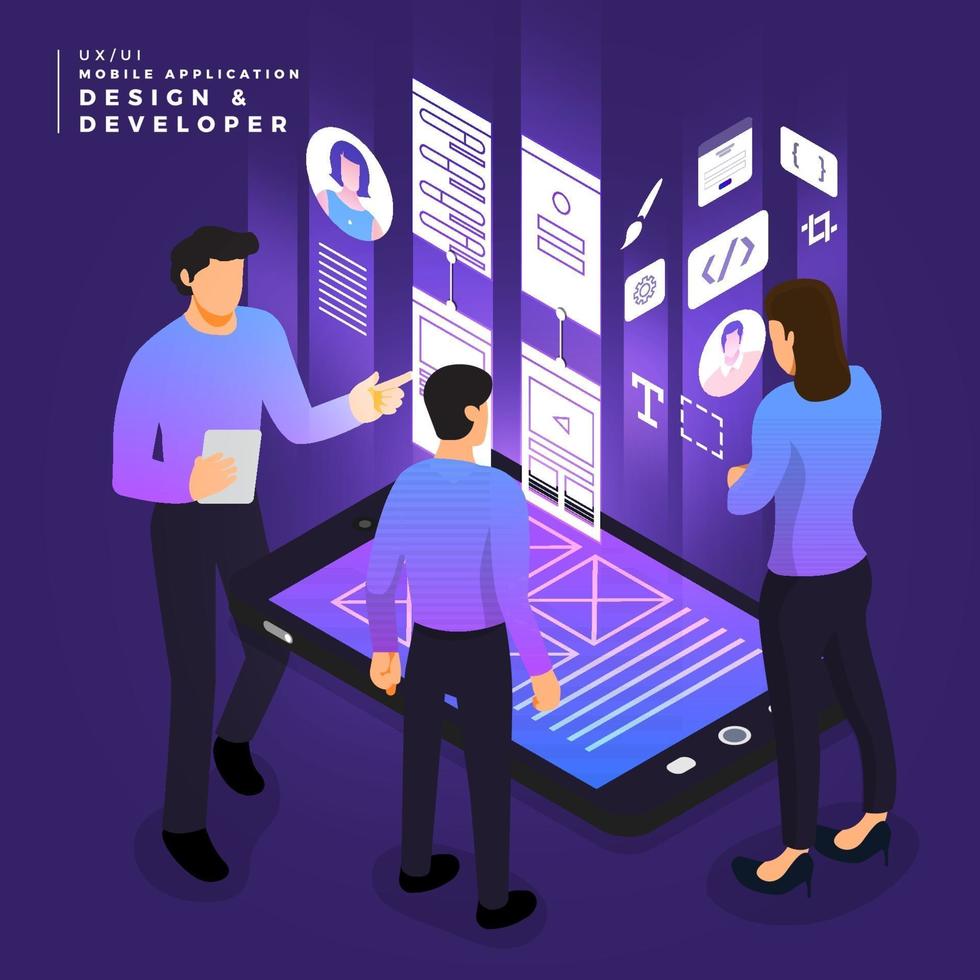 Isometric business UI UX Team vector