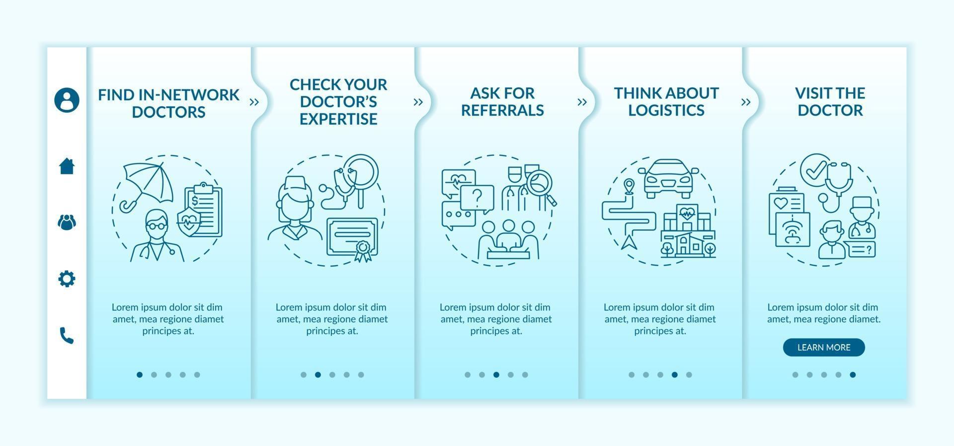 Choosing primary care doctor tips onboarding vector template