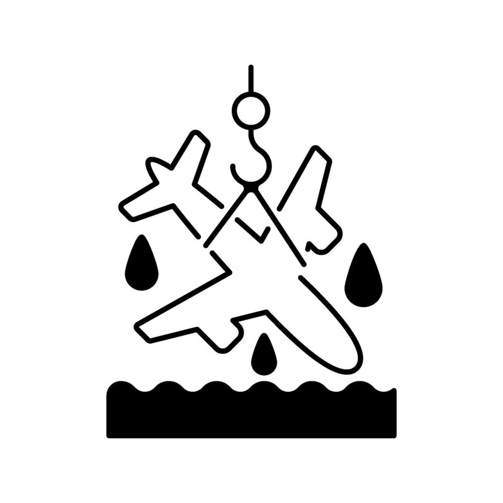 Plane salvage black linear icon vector