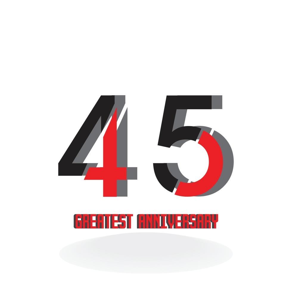 45 Years Anniversary Celebration Red Color Vector Template Design Illustration