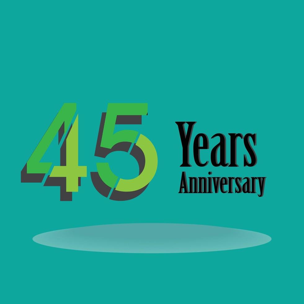 45 Years Anniversary Celebration Green Color Vector Template Design Illustration