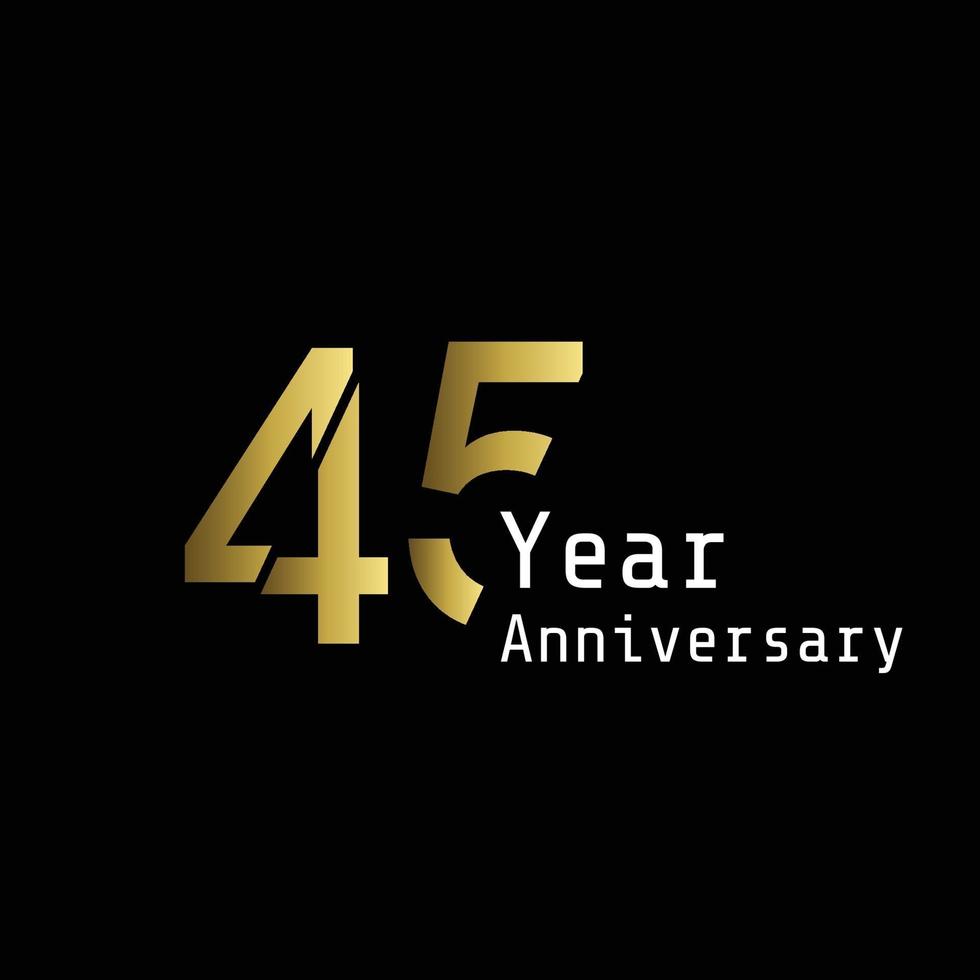 Ilustración de diseño de plantilla de vector de color de fondo negro dorado de celebración de aniversario de 45 años