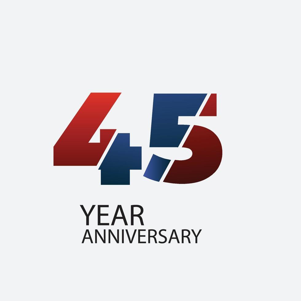 45 Years Anniversary Celebration Red Color Vector Template Design Illustration