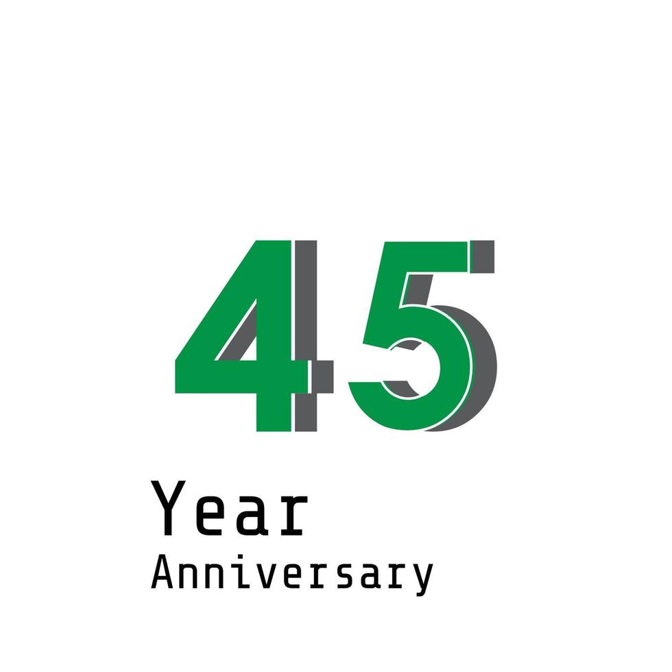 Ilustración de diseño de plantilla de vector de color verde de celebración de aniversario de 45 años