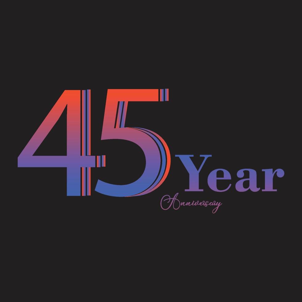 45 Years Anniversary Celebration Rainbow Color Vector Template Design Illustration