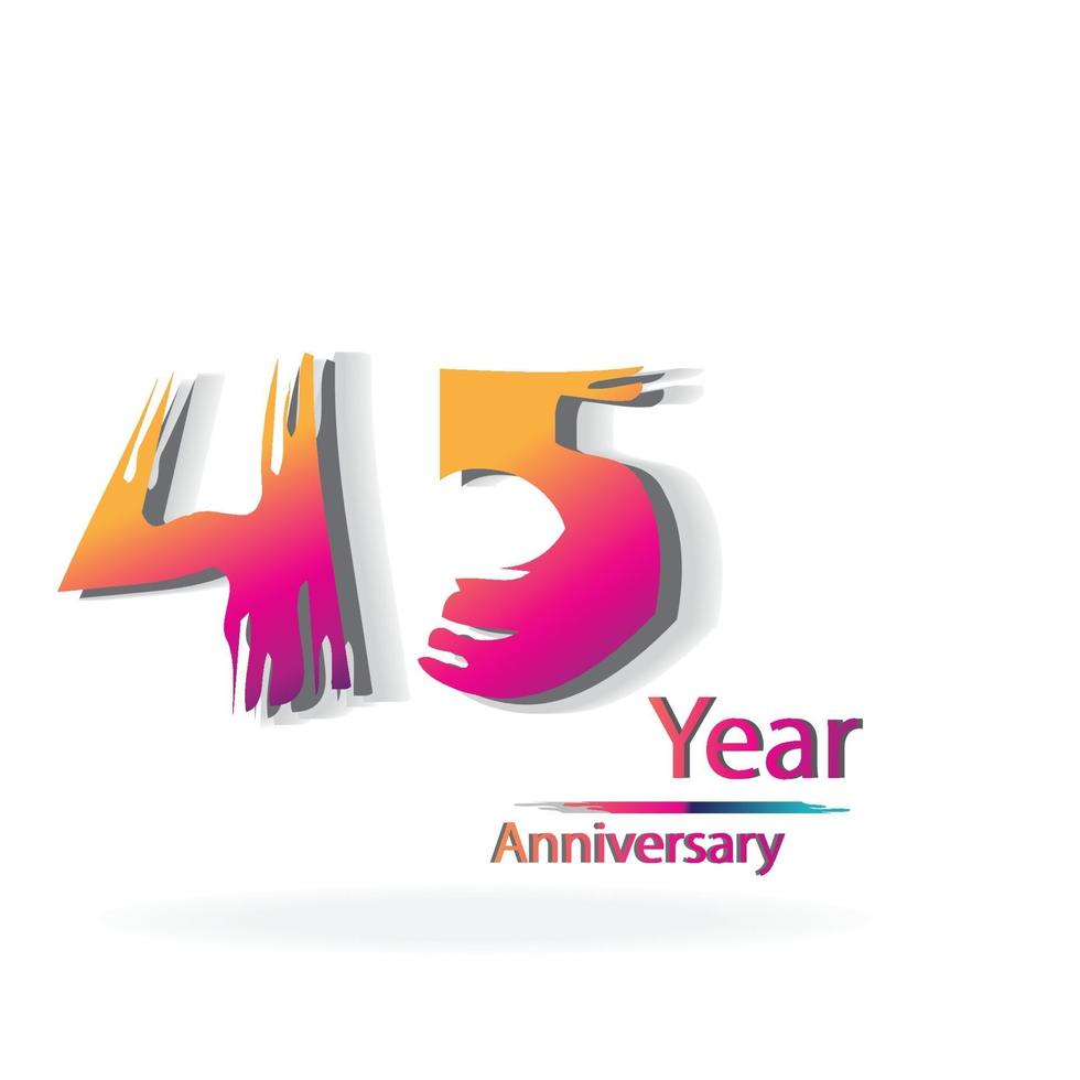 45 Years Anniversary Celebration Rainbow Color Vector Template Design ...