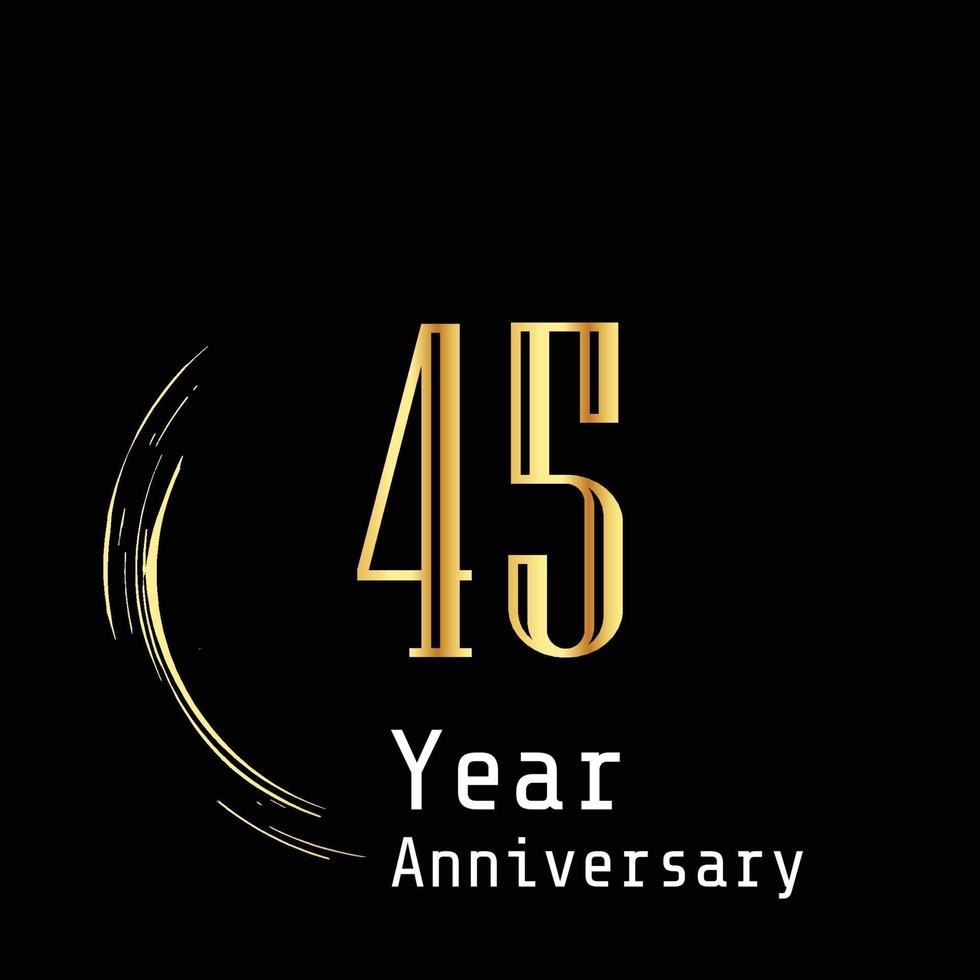 45 Years Anniversary Celebration Gold Black Background Color Vector Template Design Illustration