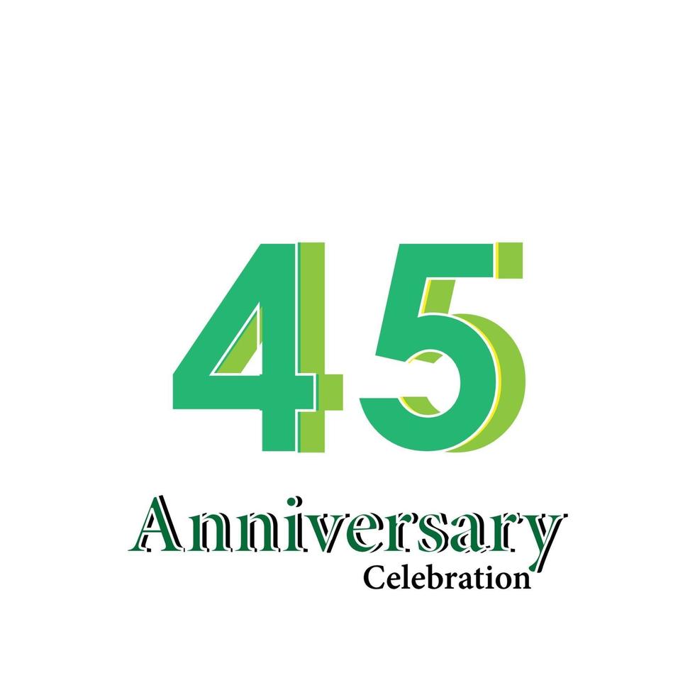 Ilustración de diseño de plantilla de vector de color verde de celebración de aniversario de 45 años