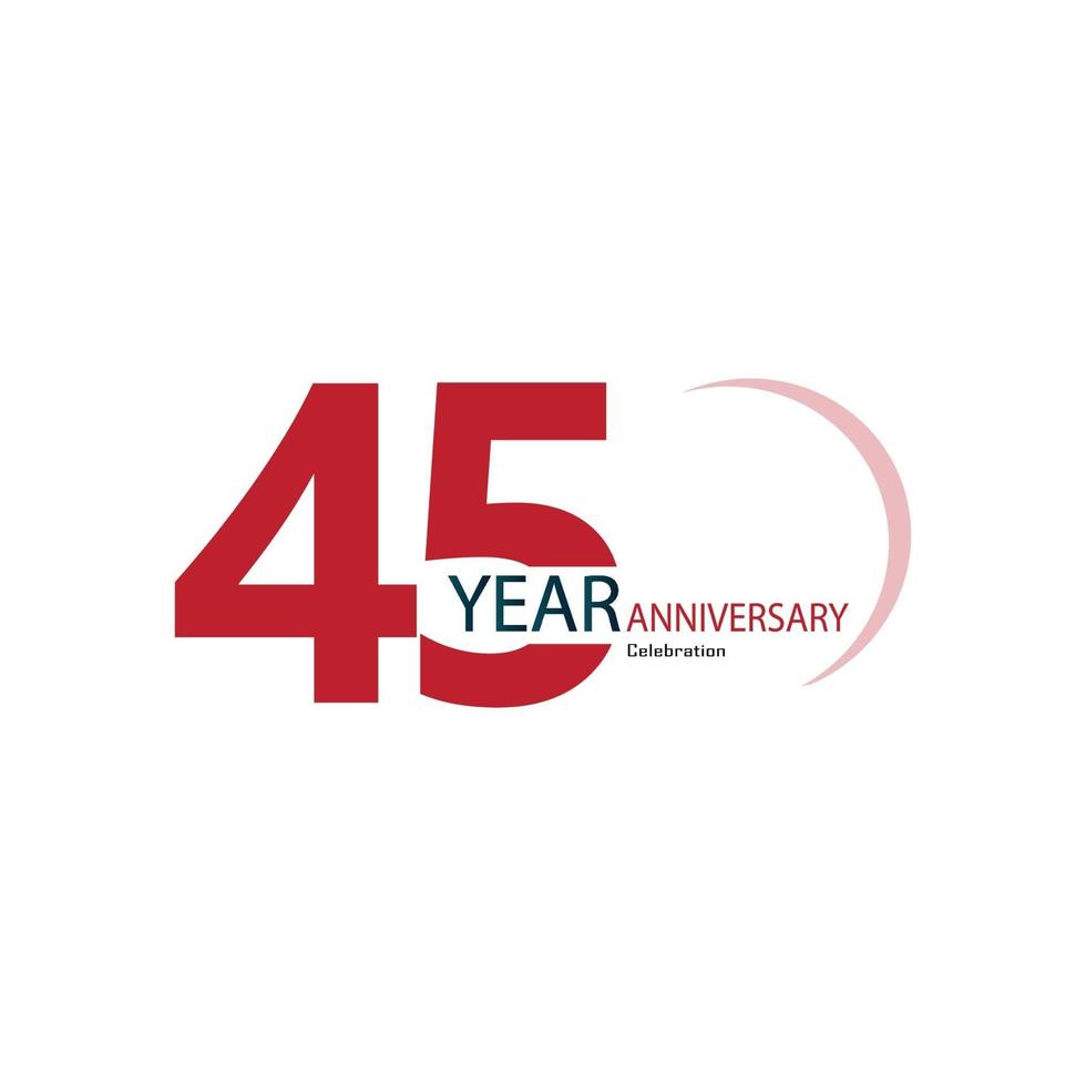 45 Years Anniversary Celebration Red Color Vector Template Design Illustration