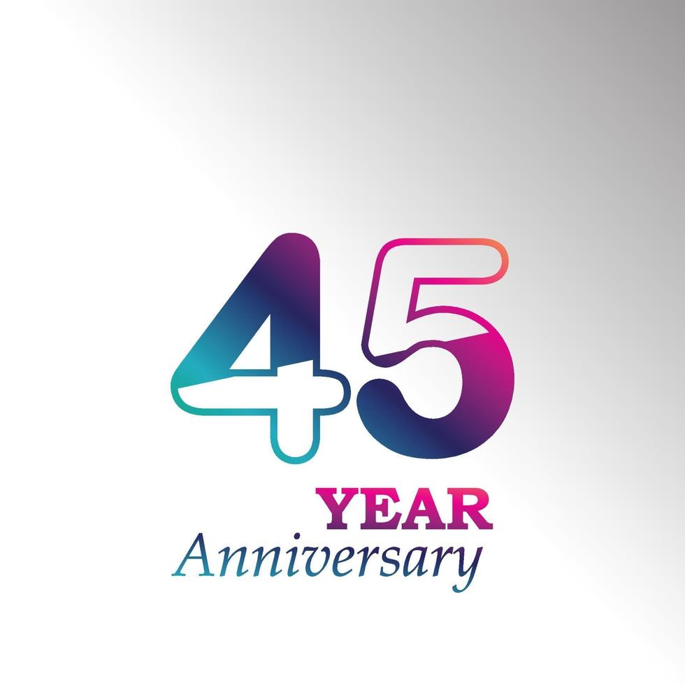 45 Years Anniversary Celebration Rainbow Color Vector Template Design Illustration