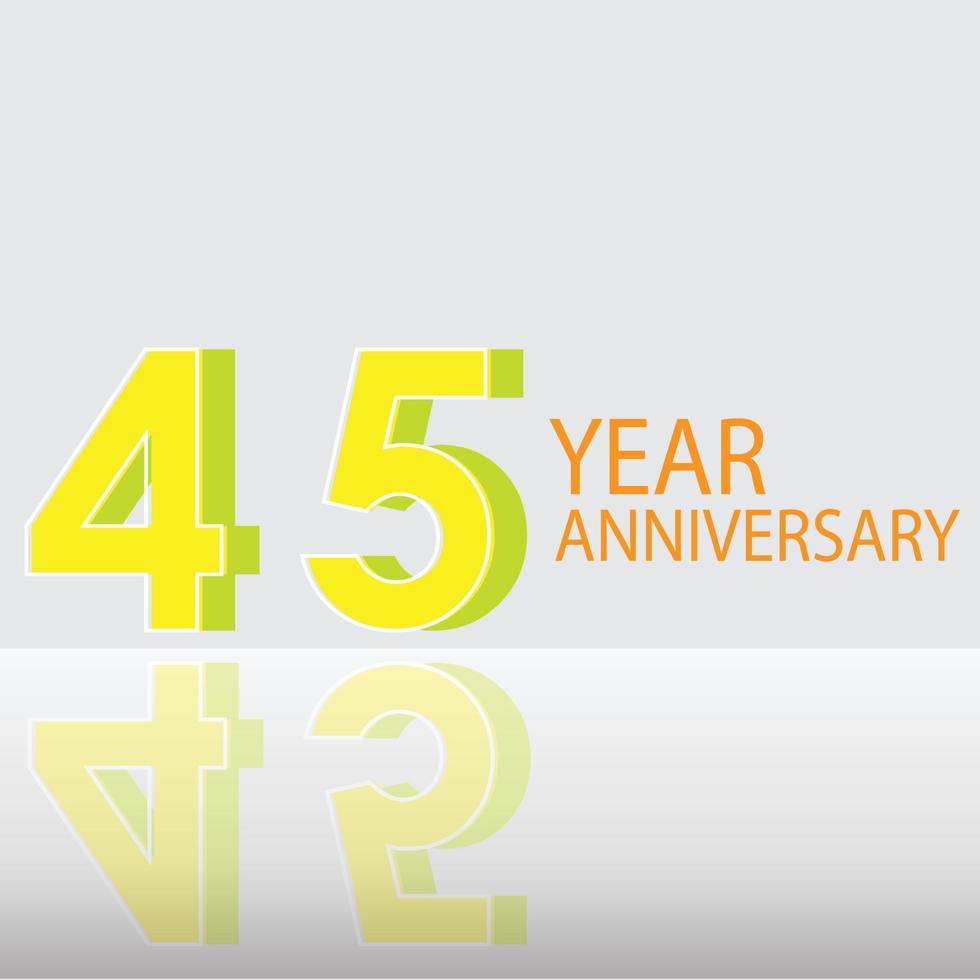 45 Years Anniversary Celebration Yellow Color Vector Template Design Illustration