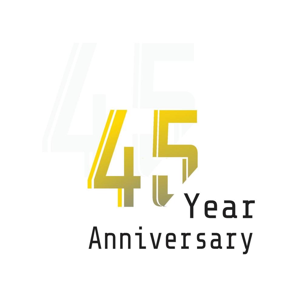 45 Years Anniversary Celebration Yellow Color Vector Template Design Illustration