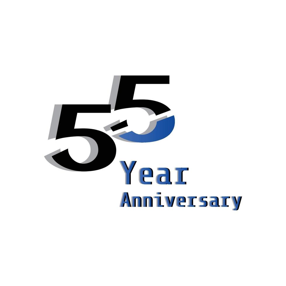 Ilustración de diseño de plantilla de vector de color azul de celebración de aniversario de 55 años